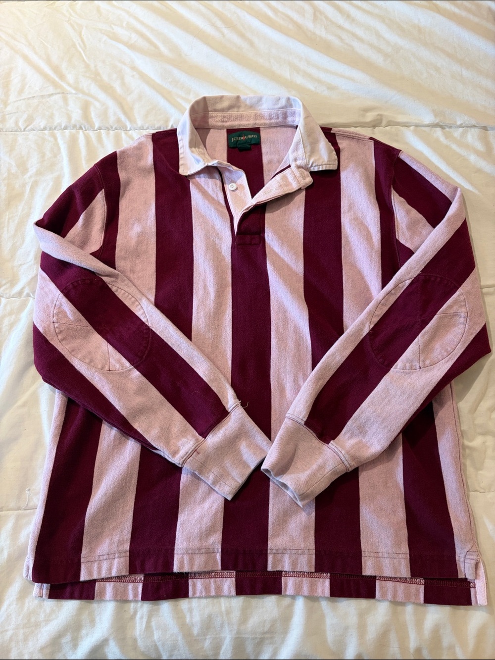 J Crew Vintage 90’s Oarsman Maroon and Light Pink Striped Rugby Polo